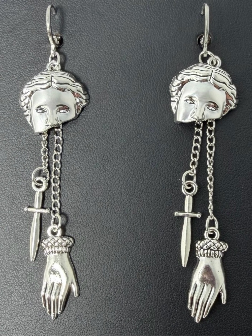 In the Hands of Fate Gothic Dagger & Hand ~ Silver Dangle Earrings